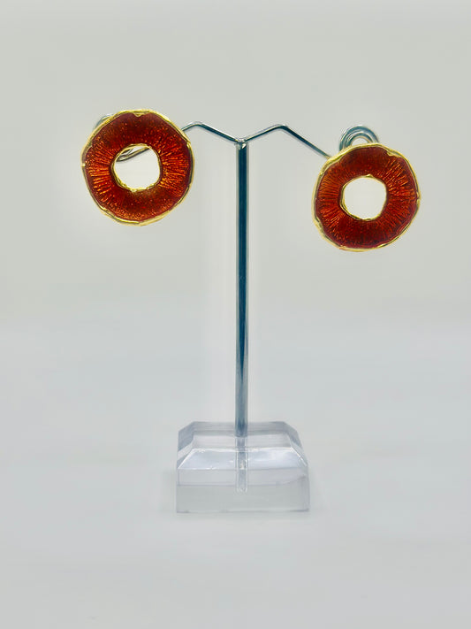 Orange Enamel Earrings (Doughnut)